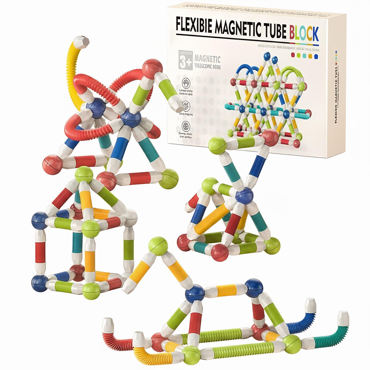 CLNENSOO 85pcs extendable magnetic tubes for imaginative STEM play and fine motor growth