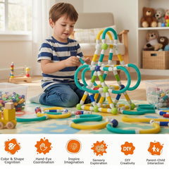 CLNENSOO magnetic tubes compatible with Magna Tiles for expanded play