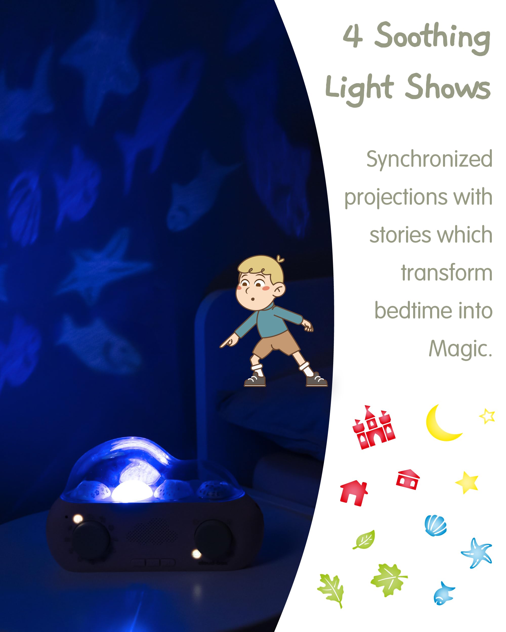 Cloudb Cloudbox star projections provide a calming nightlight scene.