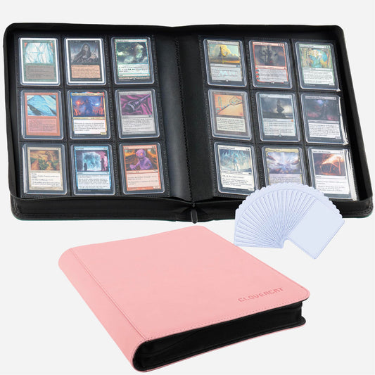 CLOVERCAT 9-pocket binder front view with pink cover, ideal for organizing MTG cards