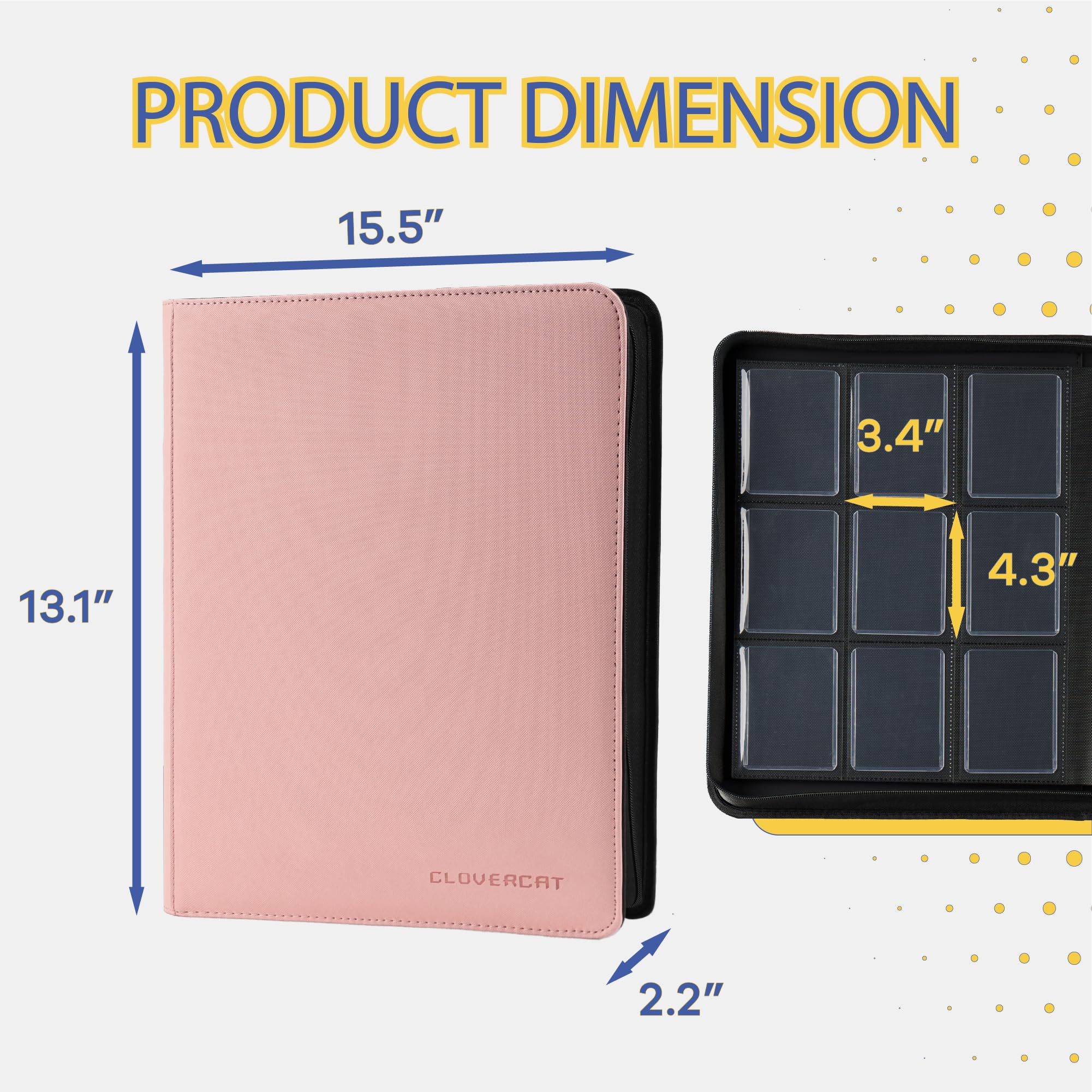 CLOVERCAT compact binder dimensions 16.1 x 12.5 x 2.2 inches for portability