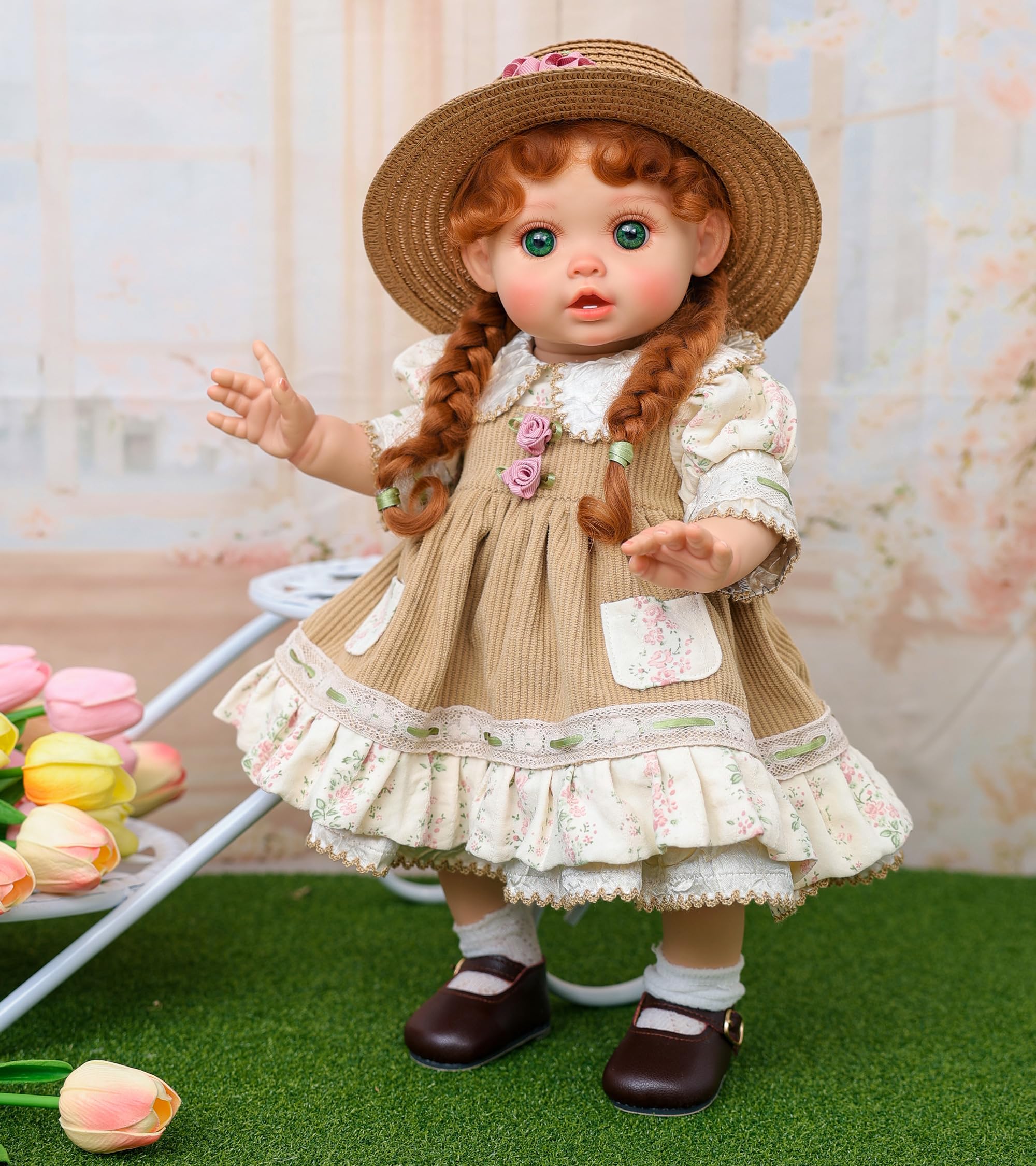 Cloveray Reborn 18-inch doll in floral layered dress inspires dress-up moments.
