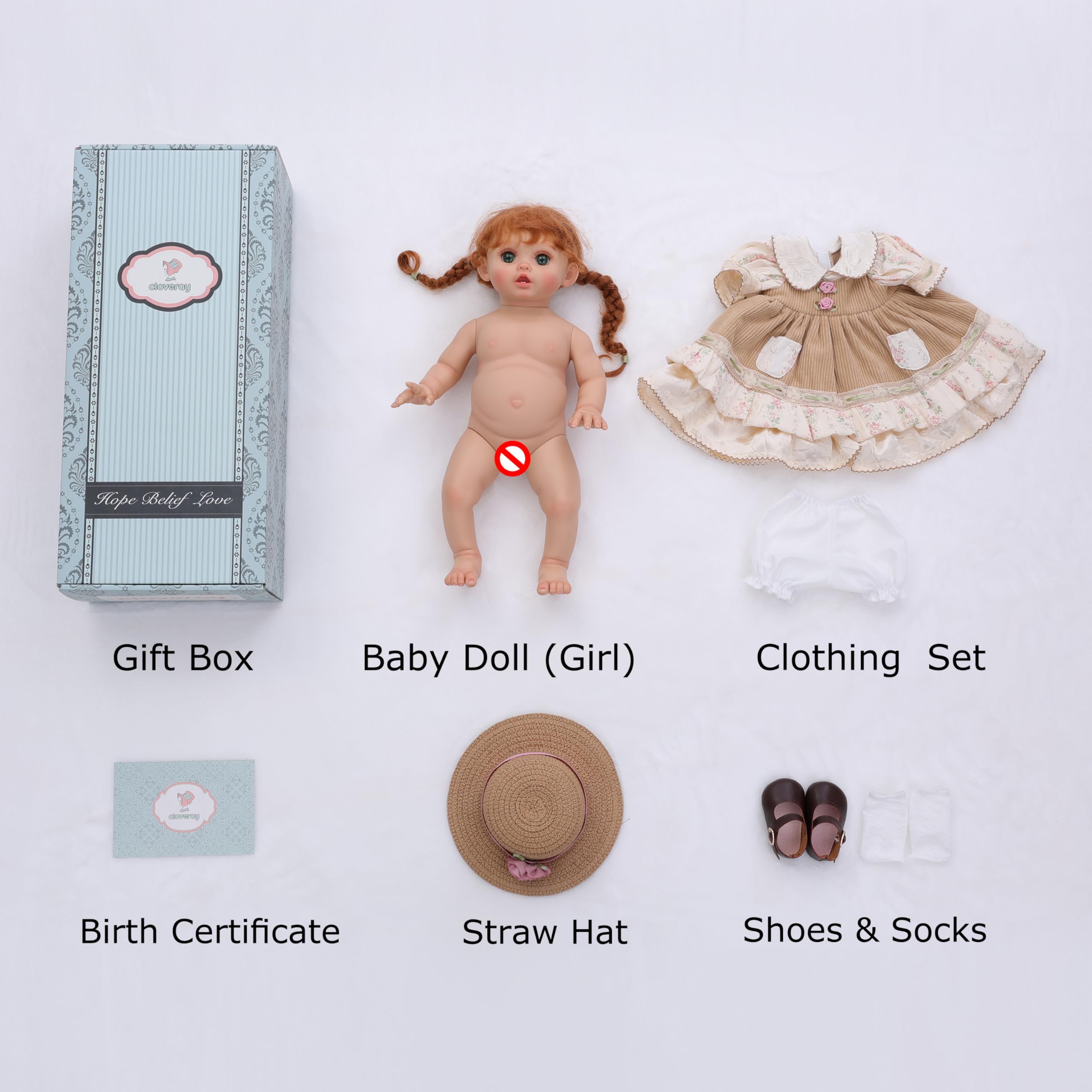 Cloveray Reborn 18-inch doll with green eyes invites warm play scenarios.