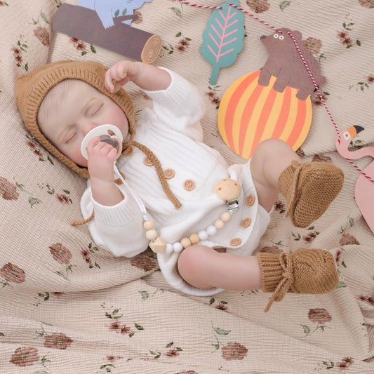 Close-up of Cloveray Reborn doll hand-painted brows and natural blush.