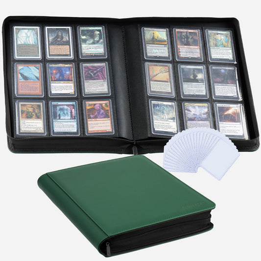 CLOVERCAT 9-pocket top-loader binder green front view for organized card collection.
