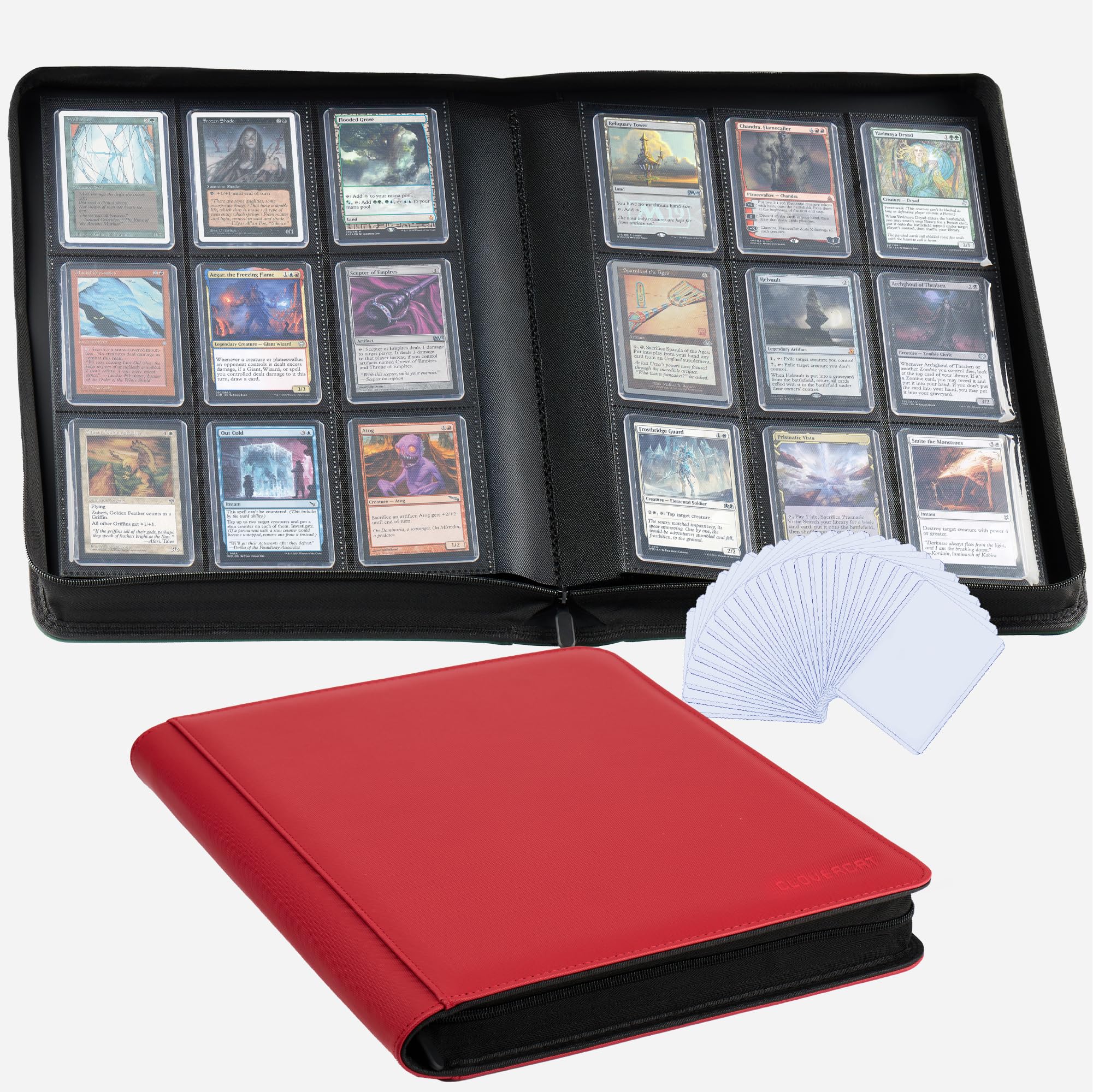 CLOVERCAT 9-pocket binder front view shows spacious card display and secure zipper.