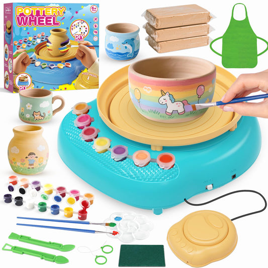 Cmiolacuna pottery wheel for kids on a desk, setup for creativity