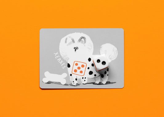 CMYK Spots Dice Game: rolling dice to match spots on dogs.