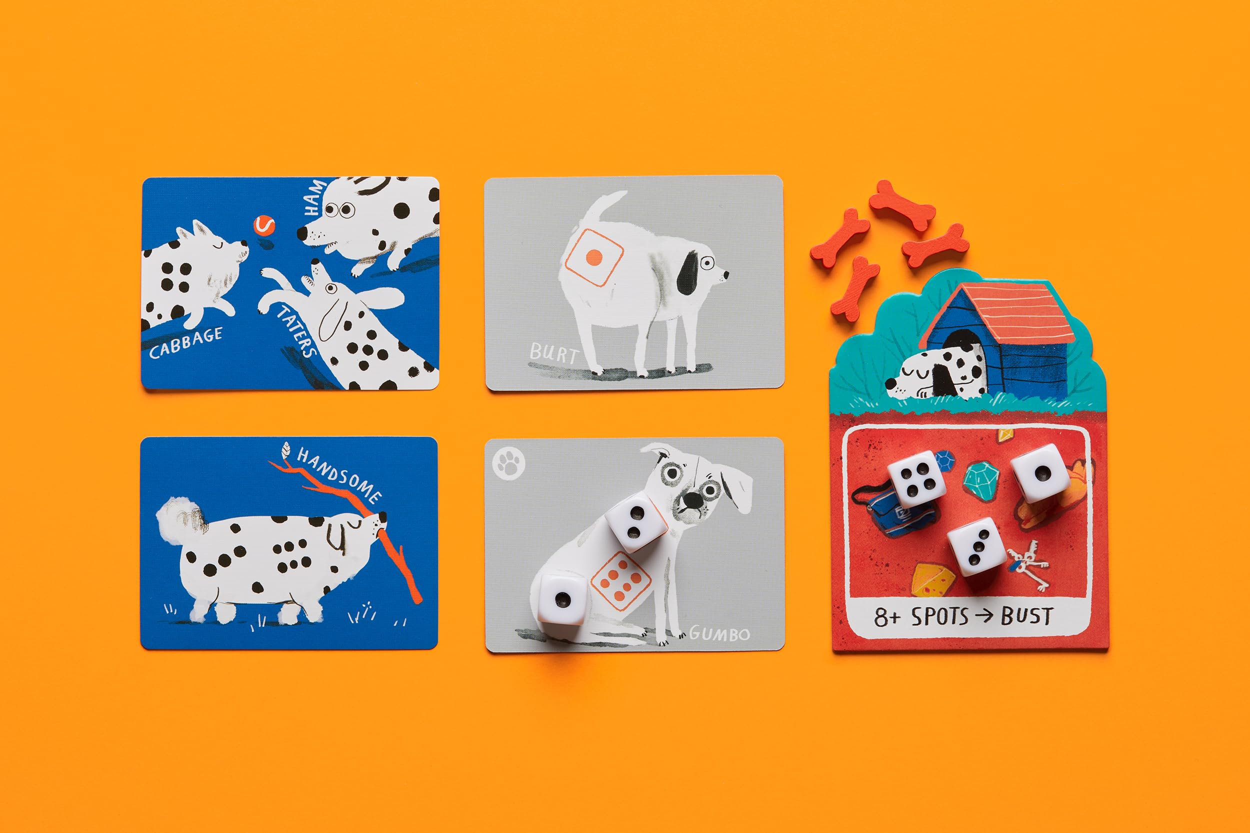 CMYK Spots Dice Game: players reroll to push your luck in a quick round.