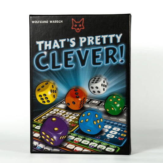 CMYK That's Pretty Clever dice on the board during family game night.