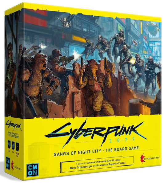 CMON Cyberpunk 2077 Gangs Night City cover art highlights neon aesthetics for immersive strategy play.