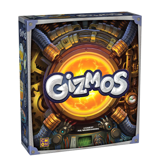 CMON Gizmos game board setup enabling strategic planning for a science fair.