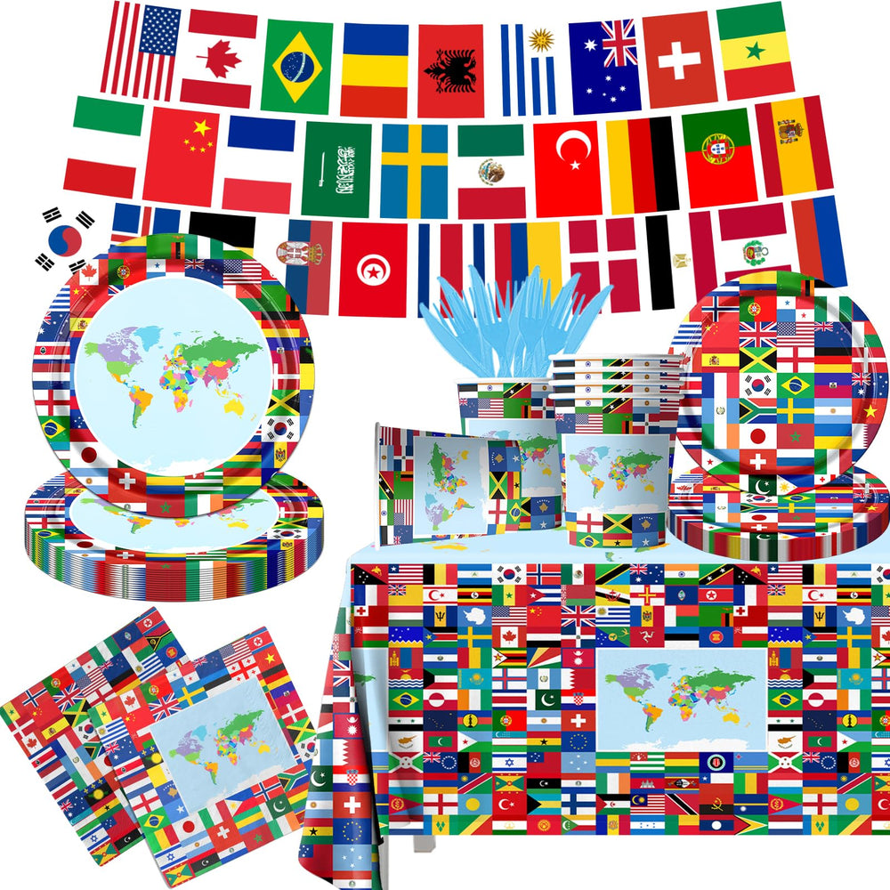 CMUSKO international flags banner brightens travel-themed party ambiance