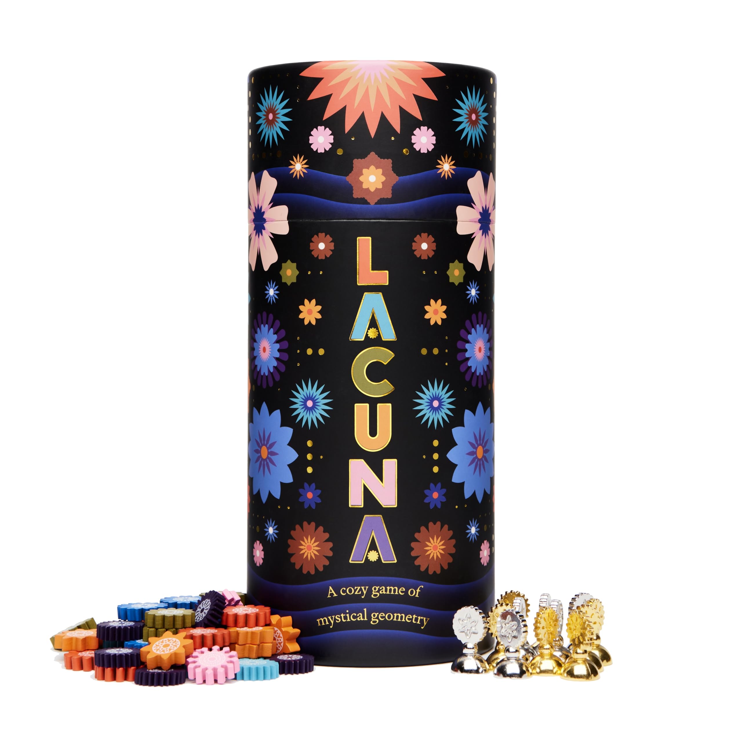 CMYK Lacuna box front showcases a cozy, giftable 2-player game.