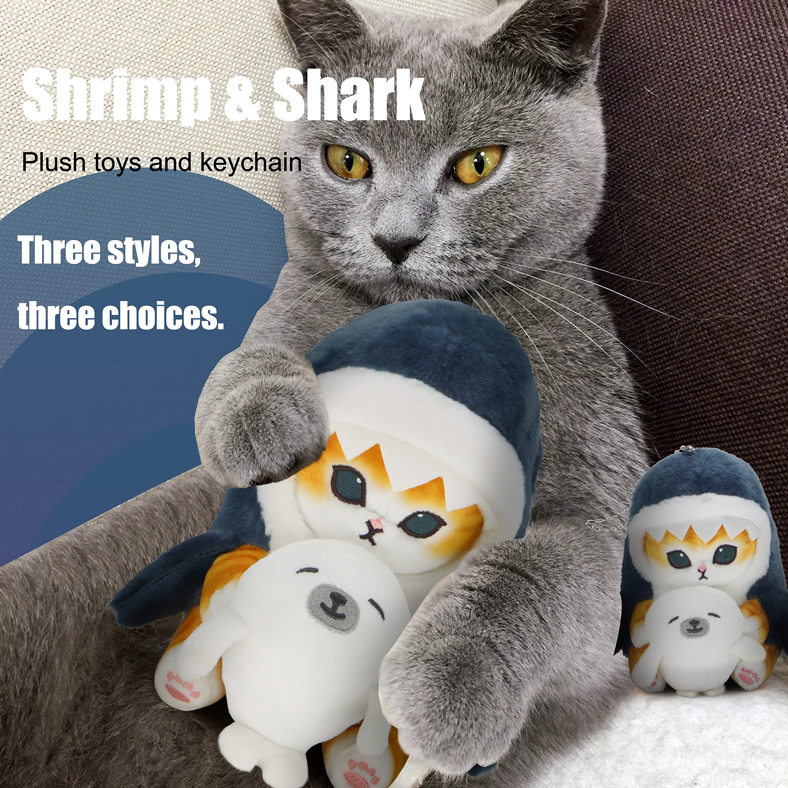 CNAANA Kawaii Shark Cat Plush Toy cat snuggle, gentle companionship during play.