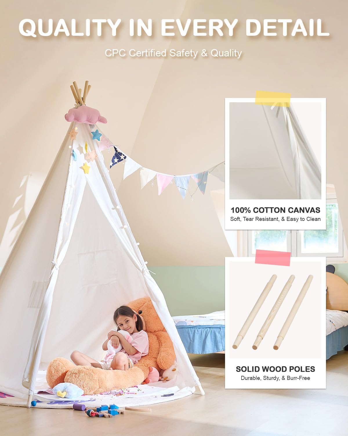 CO-Z teepee side window curtains provide light control for imagination