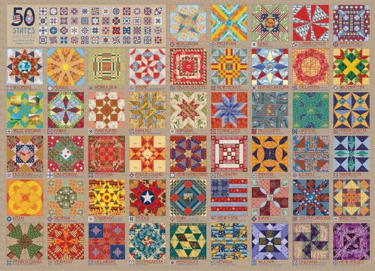 Cobble Hill 1000-piece puzzle with 50 states quilt blocks for family nights