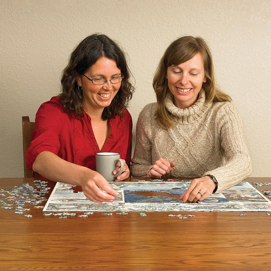 Cobble Hill Brambly Hedge Winter Story puzzle pieces laid out for a satisfying unbox-to-frame.