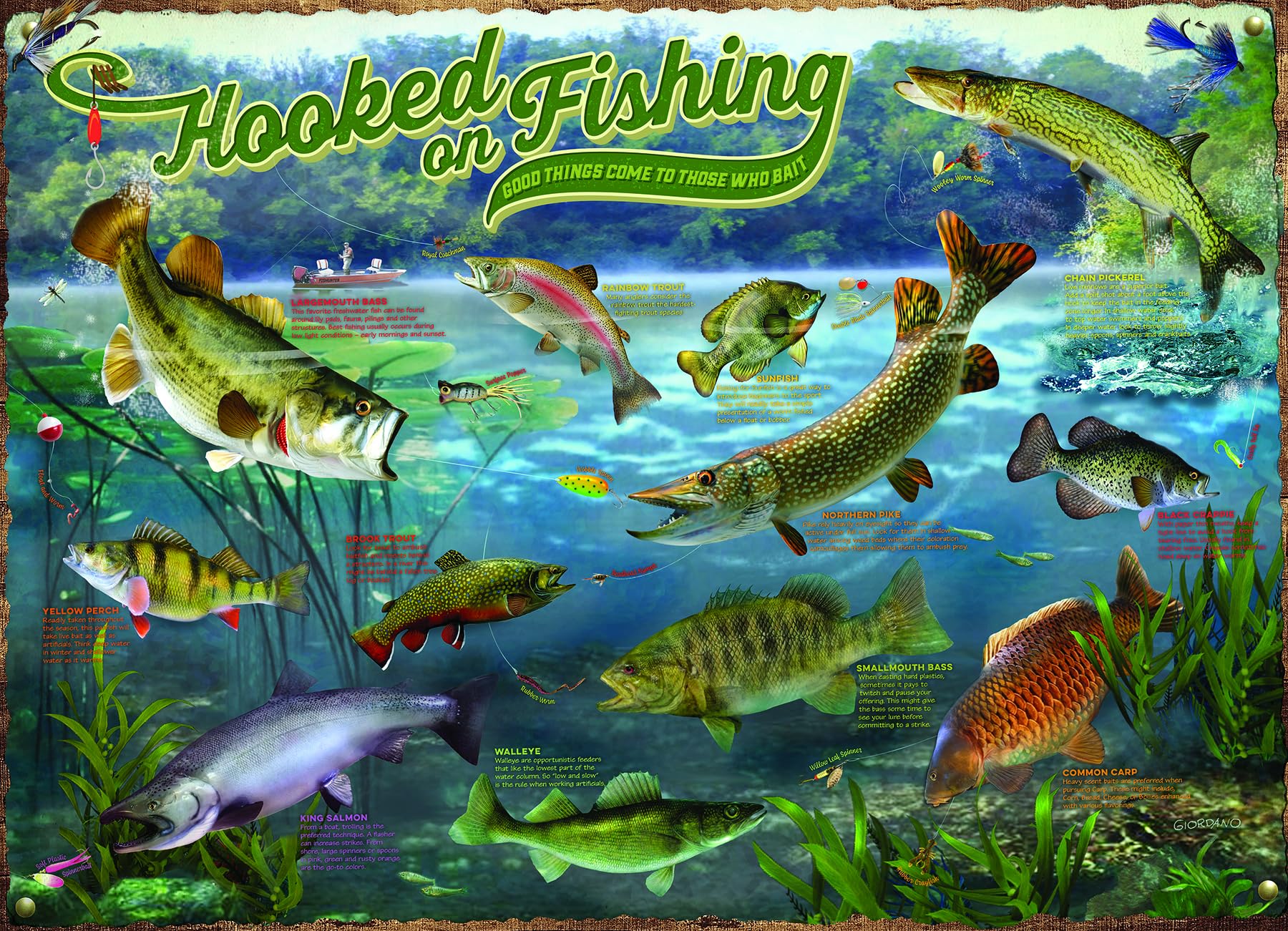 Cobble Hill Hooked on Fishing puzzle cover—the vibrant, detailed artwork ideal for relaxed family evenings.