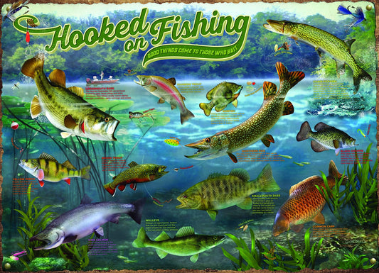 Cobble Hill Hooked on Fishing puzzle cover—the vibrant, detailed artwork ideal for relaxed family evenings.