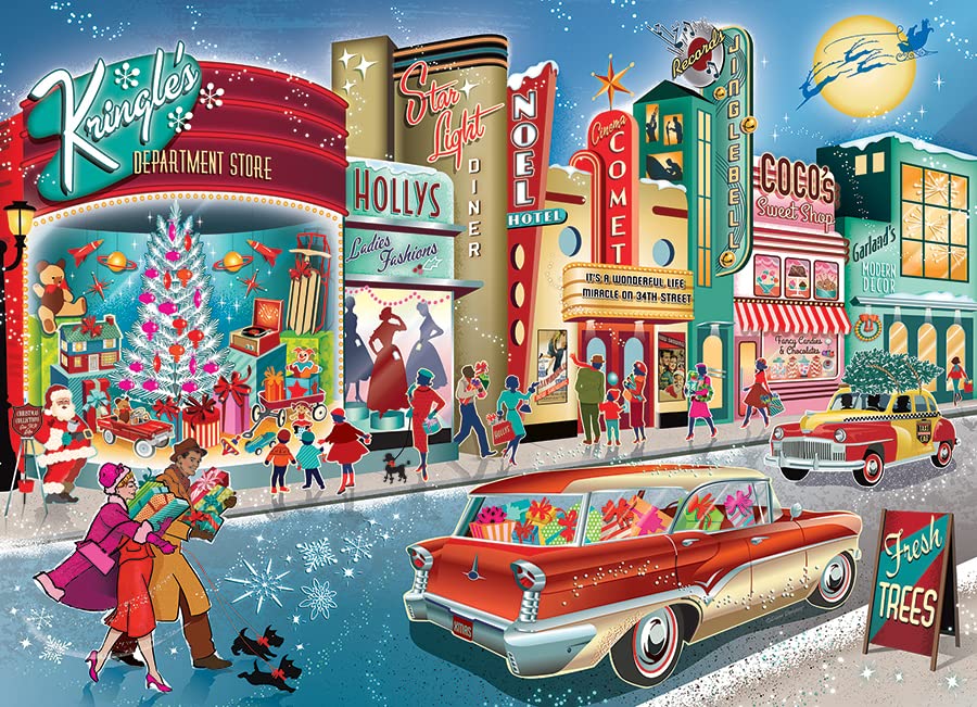 Cobble Hill Vintage Main Street puzzle showing colorful storefronts for family puzzle night.