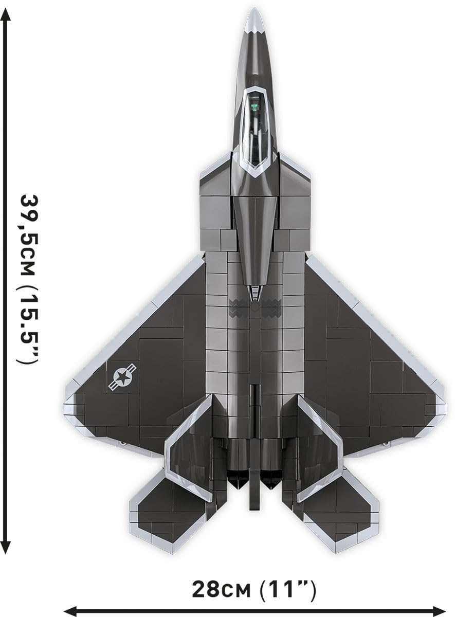 COBI F-22 display stand with nameplate highlights the model on a shelf.