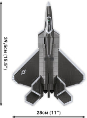 COBI F-22 display stand with nameplate highlights the model on a shelf.
