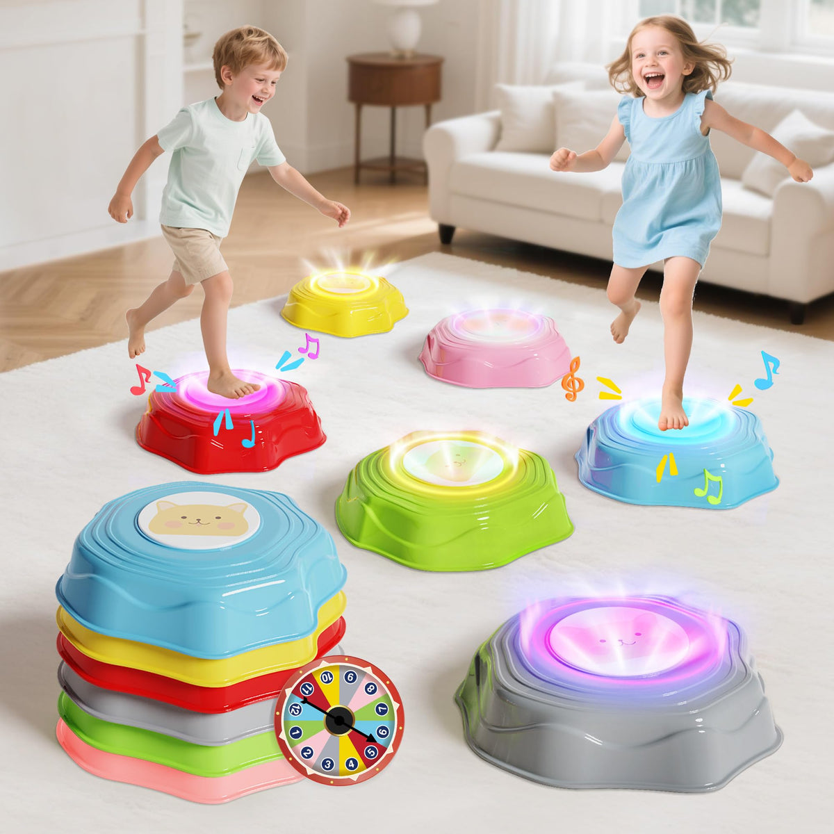 COCASES musical light-up stepping stones show rainbow colors to boost balance and rhythm