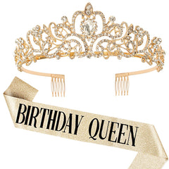 COCIDE Birthday Queen sash shines in gold glitter for vibrant celebration photos.