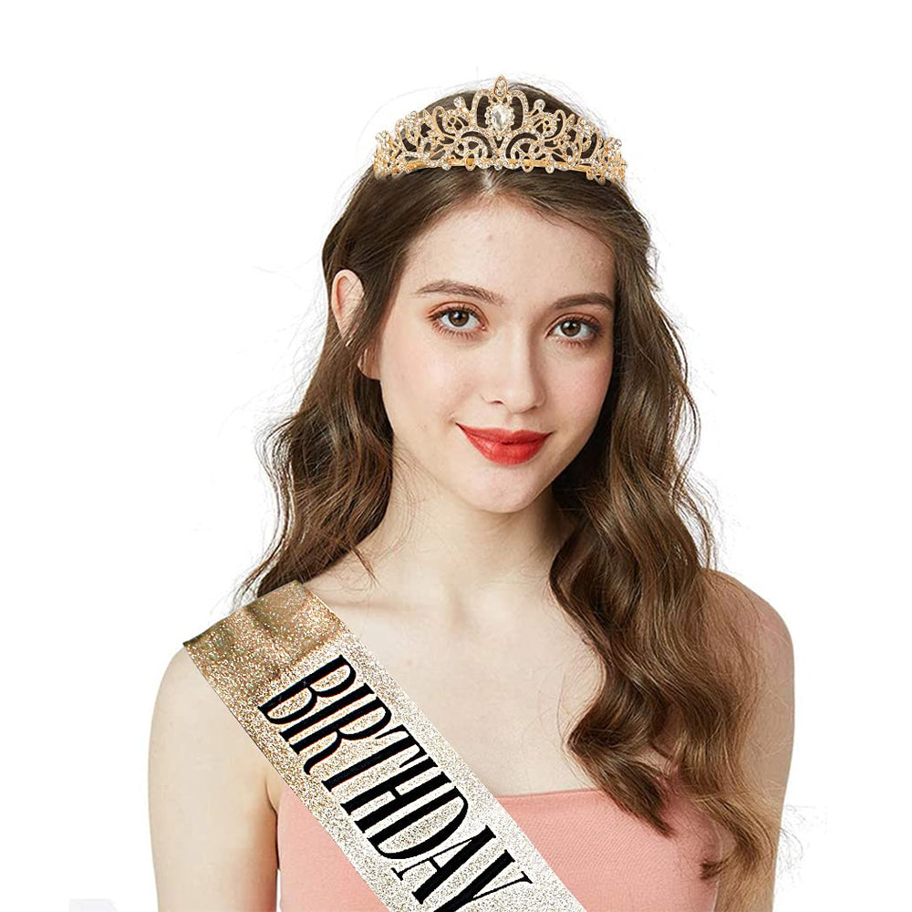 COCIDE gold rhinestone tiara sparkles with crystal accents for eye-catching party moments.