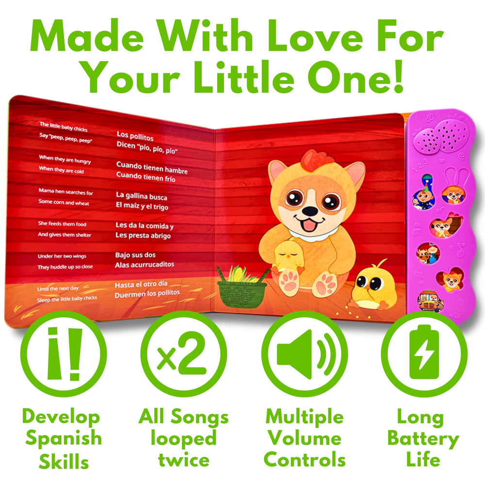 Coco Learns Spanish buttons and songs shown for interactive vocabulary practice