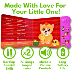 Coco Learns Spanish buttons and songs shown for interactive vocabulary practice