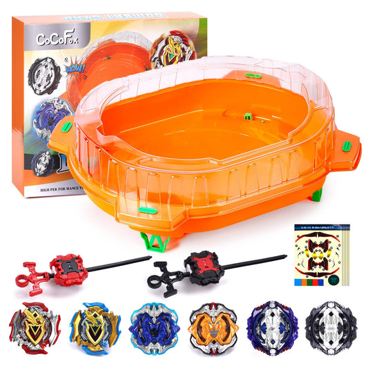 COCOFOX Battling Top Stadium with protective roof keeps tops in play during bursts.