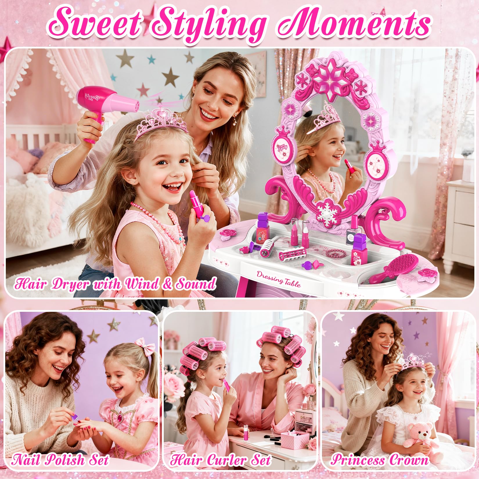 Cocojeci dress-up station with accessories for pretend beauty time