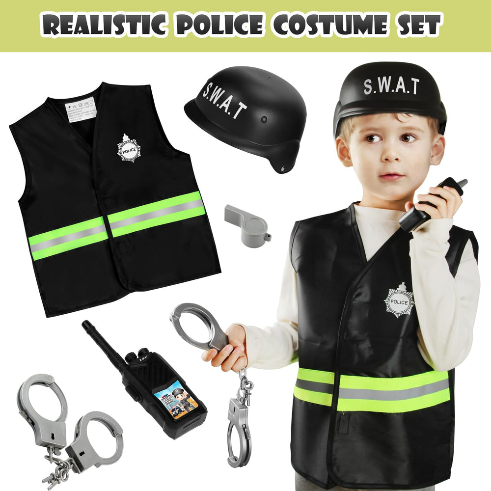 Cocojeci police vest with reflective stripes enhances visibility during playtime.