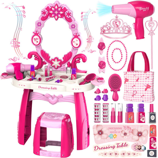 Cocojeci toddler vanity with lighted mirror supports imaginative play