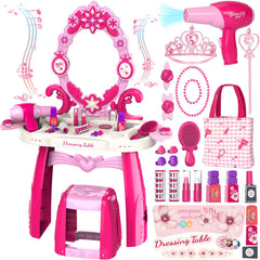 Cocojeci toddler vanity with lighted mirror supports imaginative play