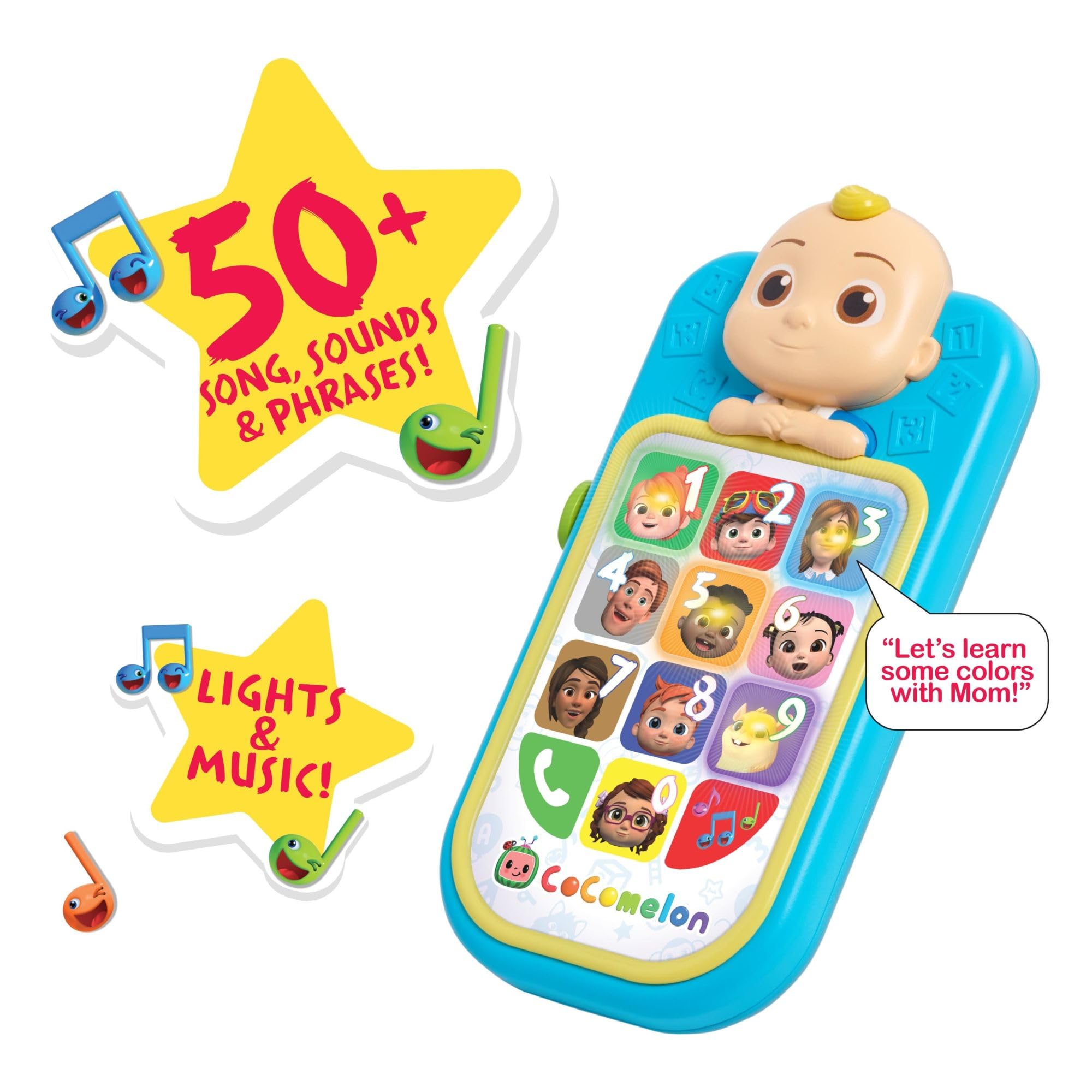Oversized JJ graphic on the CoComelon phone inspires imaginative play