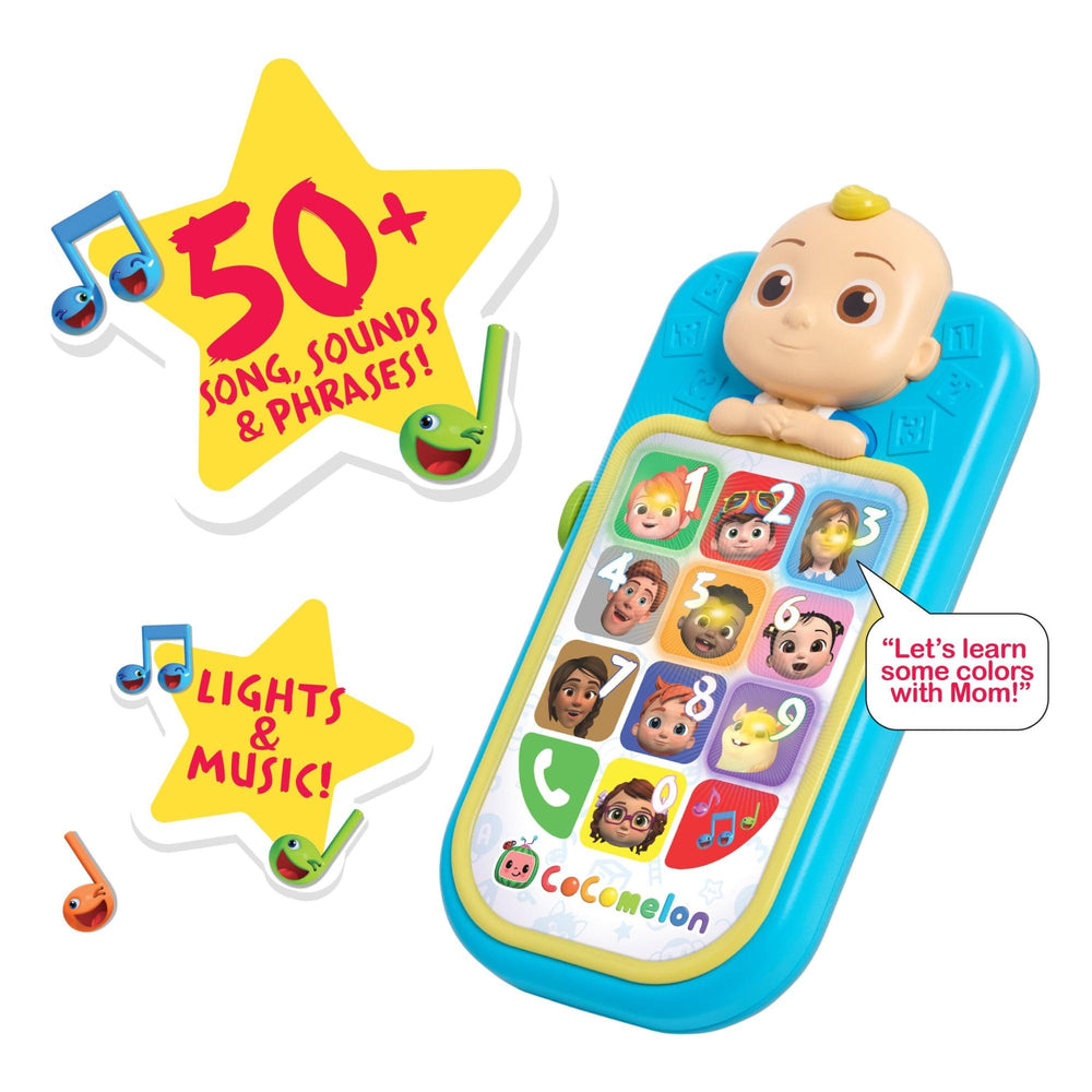 Oversized JJ graphic on the CoComelon phone inspires imaginative play