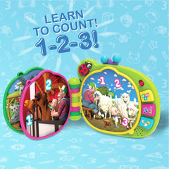 CoComelon Learning Book pages flip featuring farm scenes with JJ