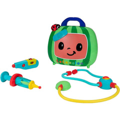 CoComelon Musical Doctor Checkup Set case open with tools for on-the-go play.