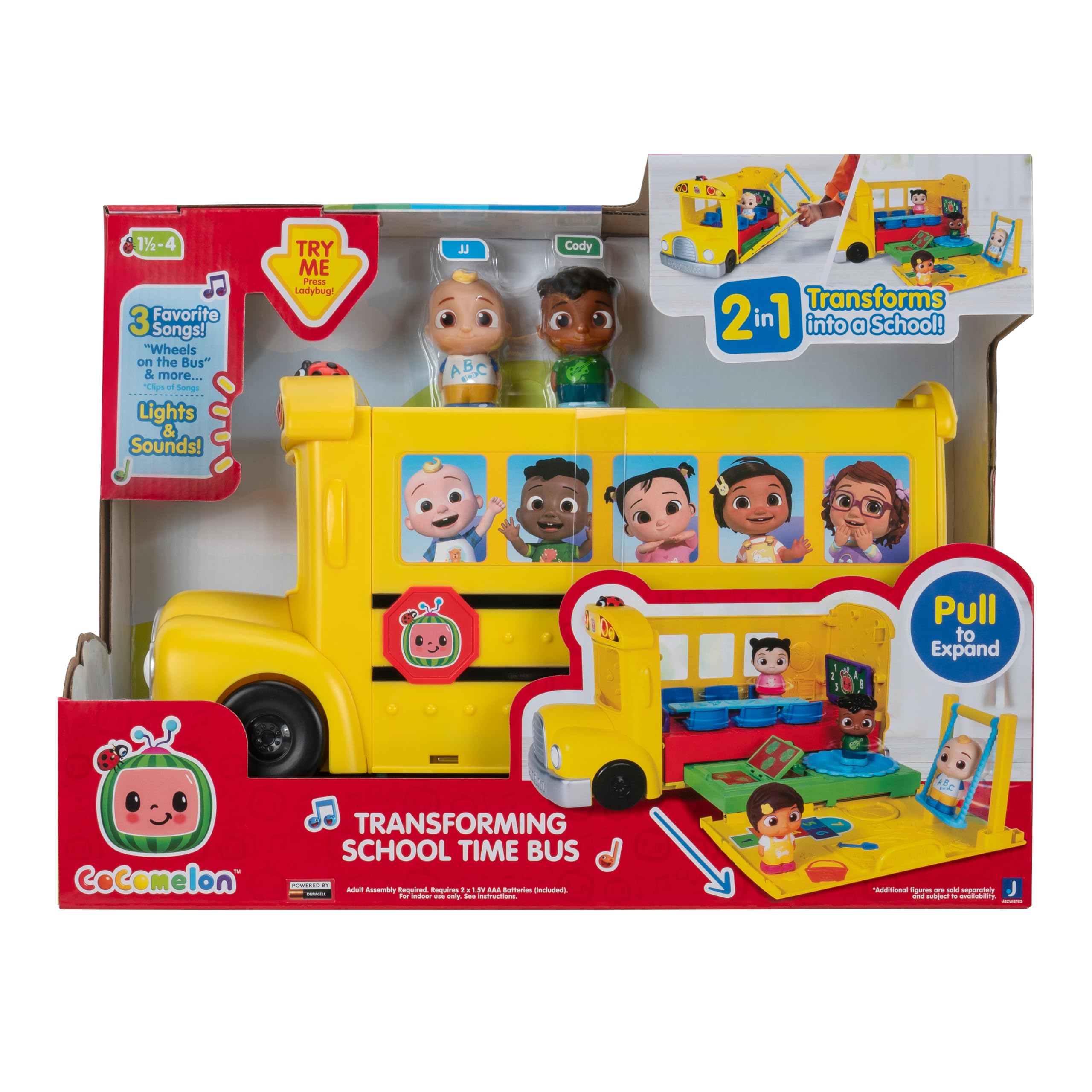 CoComelon transforming school time bus closed side view for on-the-go imaginative play.