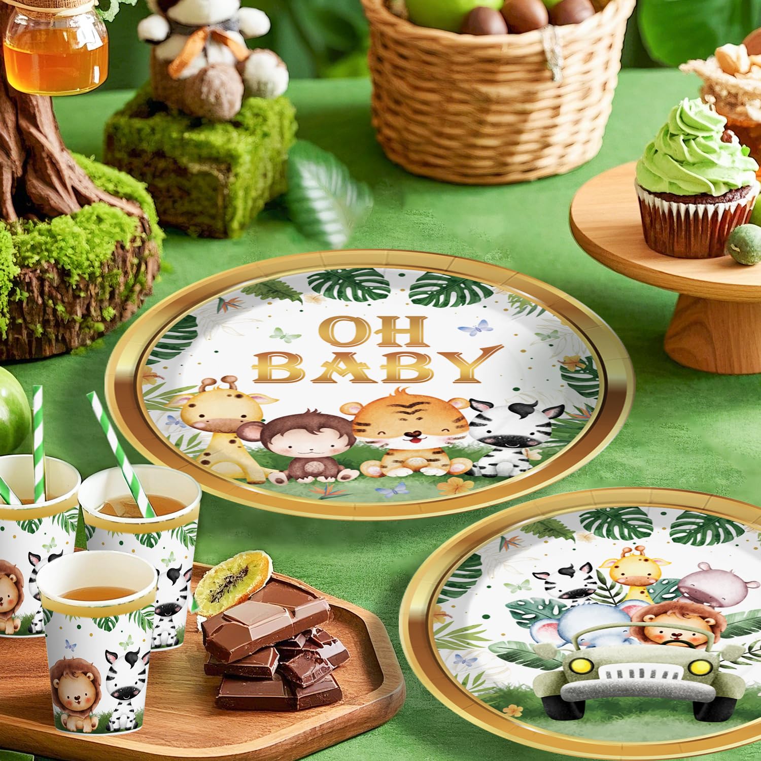 Cocomigo safari plates 7-inch provide sturdy, easy dining at jungle-themed showers.