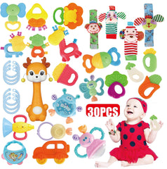 Cocurb 30-piece high-contrast set with rattles supports early visual tracking.