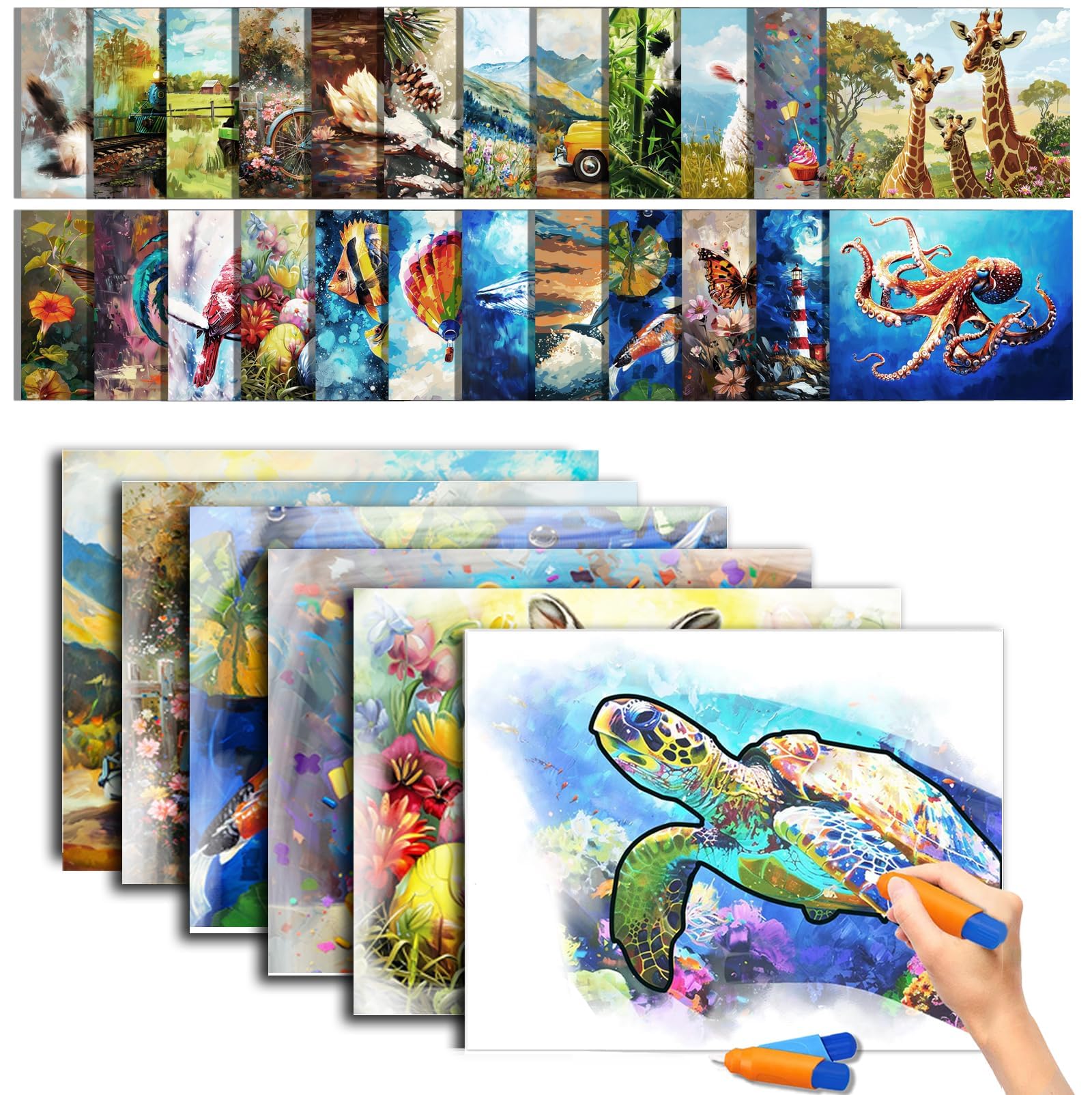 Codonen water-doodle pack with 25 toys shown for calming painting activity