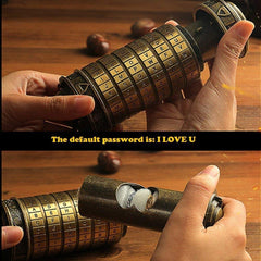 Cryptex open to reveal hidden compartment and keepsake space