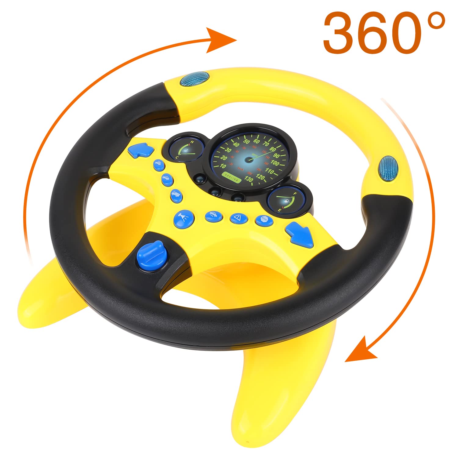 Coherny steering wheel with lights and sounds for lively pretend trips.