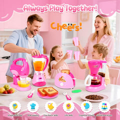 Coherny blender spins softly to inspire safe, creative beverage pretend play