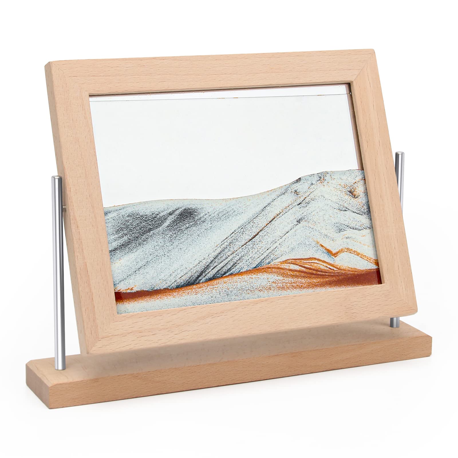 Coitak moving sand art in gold frame; mesmerizing desk decor for calm focus.