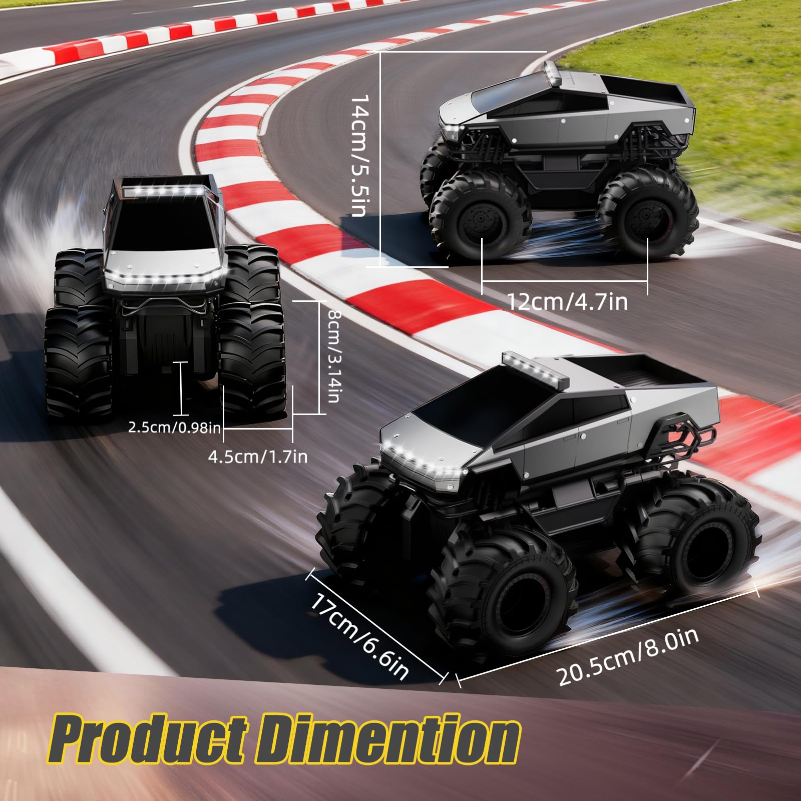 Cokzer Cyber Truck tires highlight grip on mud, sand, and grass.